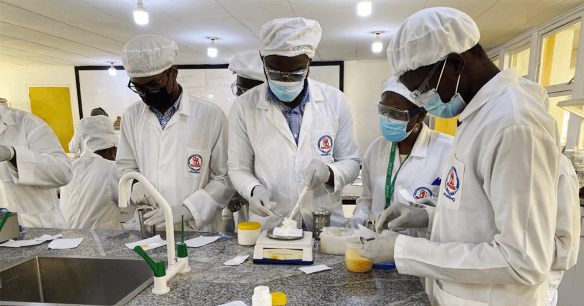 Second year Pharmacy students compounding medicine in Dispensing Lab at KNUST