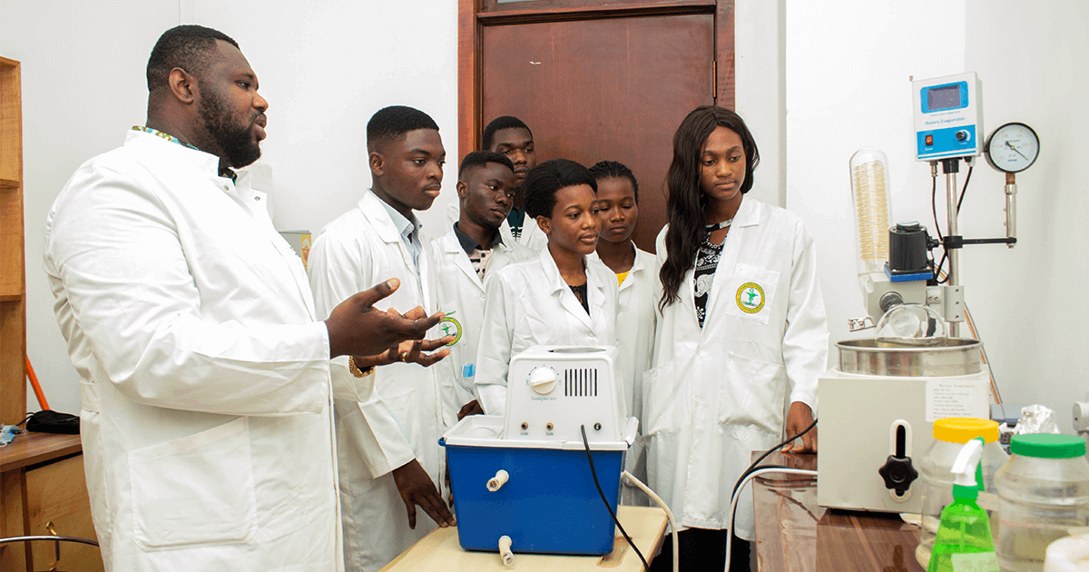Students in a lab practical in the College of Pharmacy at UHAS